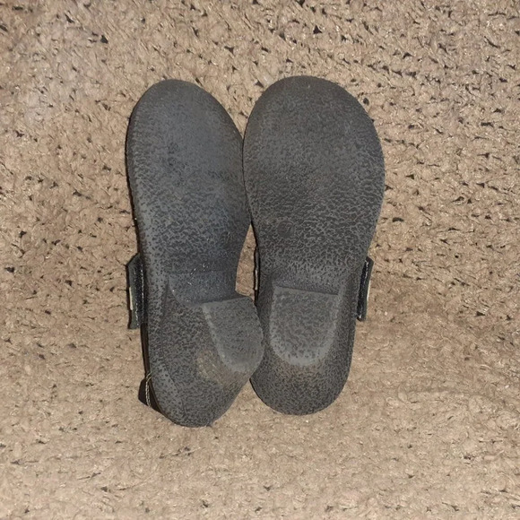 JUNGLA-Black/Gray  Leather Mary Jane Flats-Crepe Rubber Soles-Sz 37-Near Mint - Picture 7 of 7